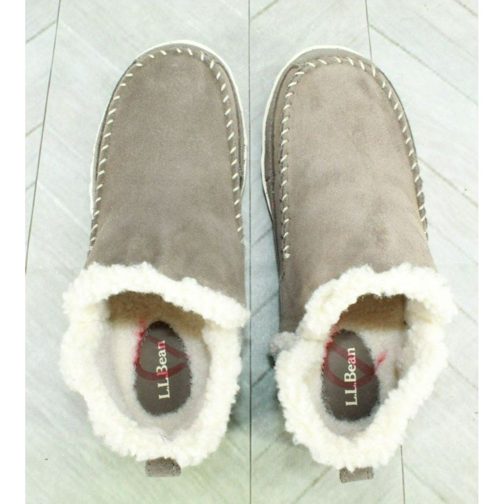 LL Bean Gray  Suede Slip On Mountain Moccasin Slippers Boot Size 7 M - Picture 7 of 9